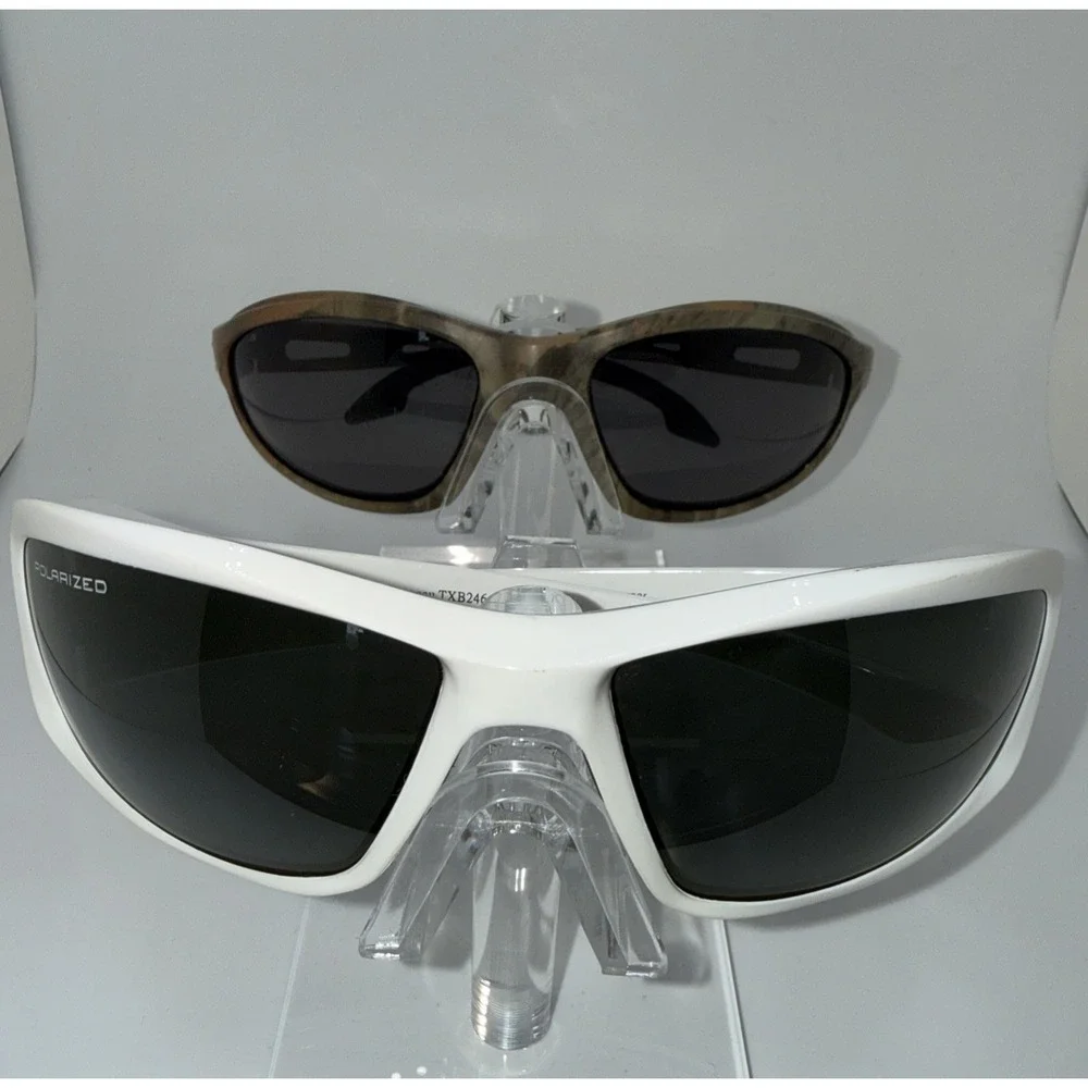 2 pairs Edge Eyewear Polarized Wrap Sunglasses White Brazeau & Camo Dakura